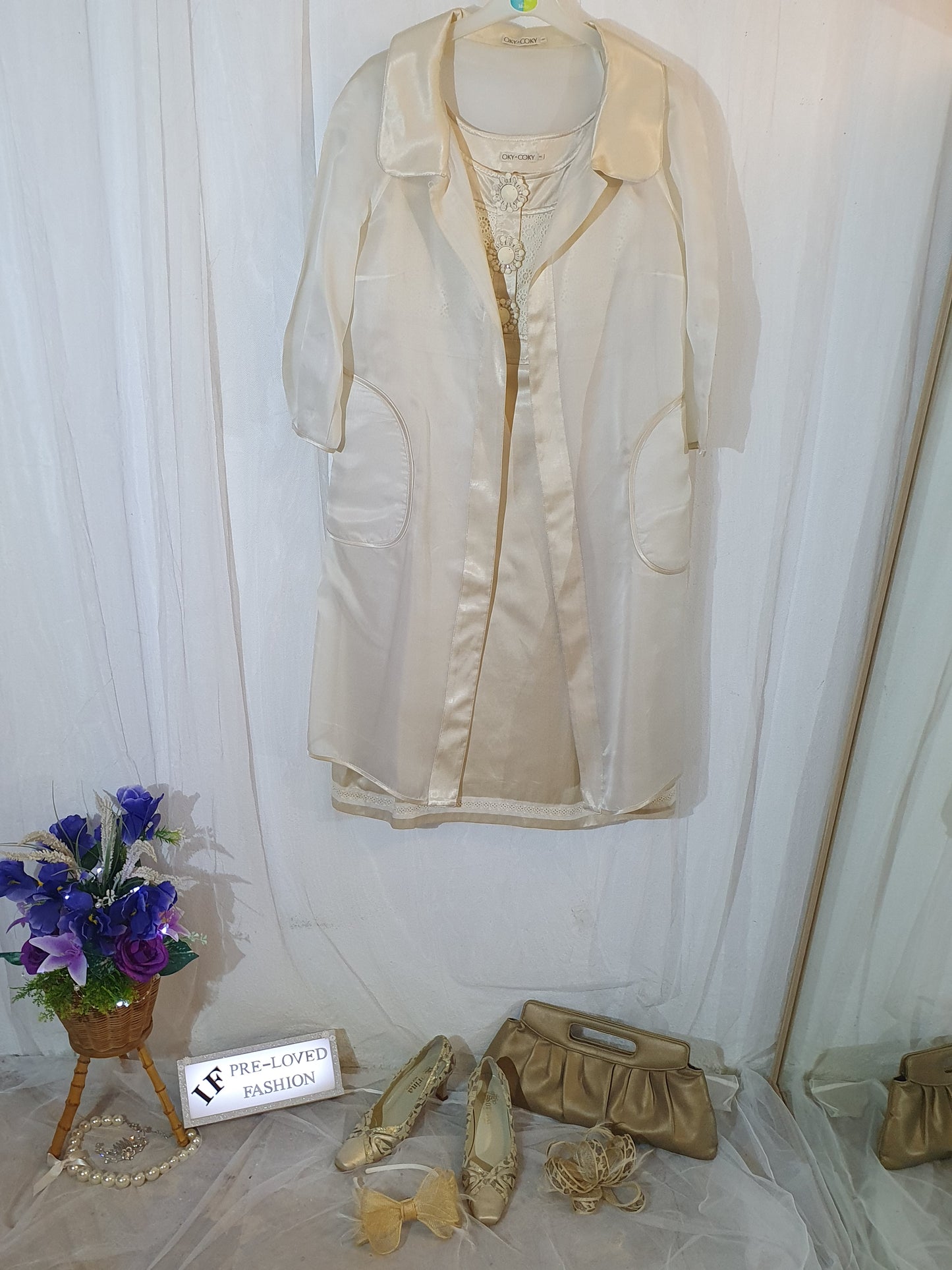 Size 12  Beige&goldish dress with jacket